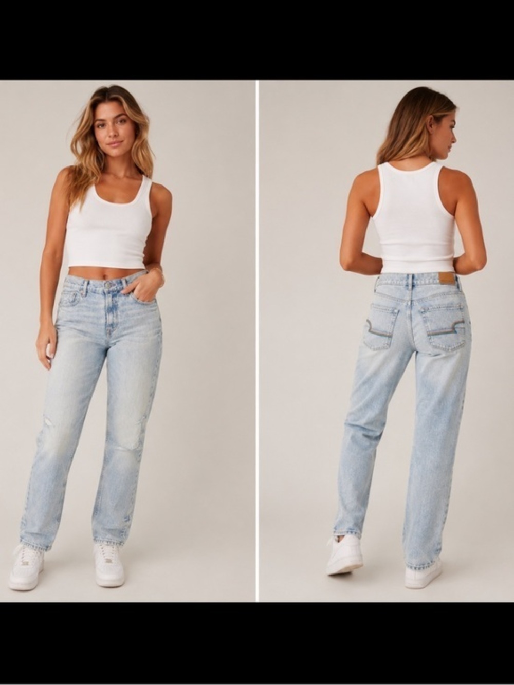 American Eagle Size 2 Light Wash High Rise Straight Jeans Rainbow Pockets